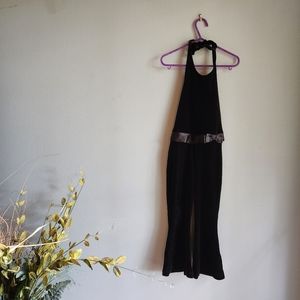Black velvet halter jumpsuit